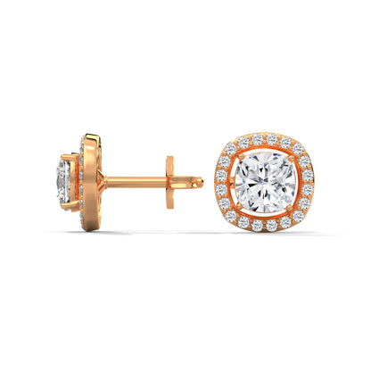 Cushion Cut Halo Diamond Stud Earrings | 14K Gold | IGI Certified | 2-6ctw