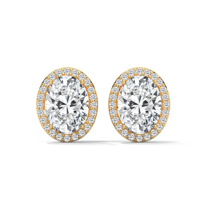 Oval Cut Halo Diamond Stud Earrings in 14K Gold | IGI Certified | 2-6 CT
