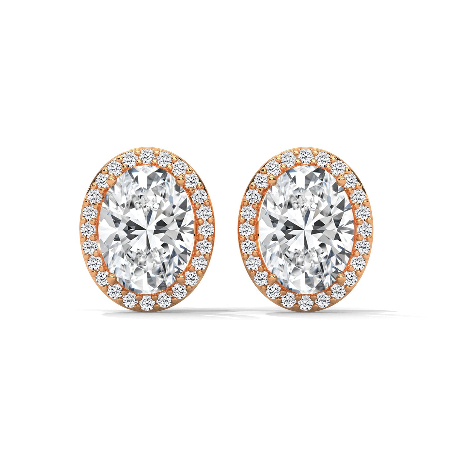 Oval Cut Halo Diamond Stud Earrings in 14K Gold | IGI Certified | 2-6 CT