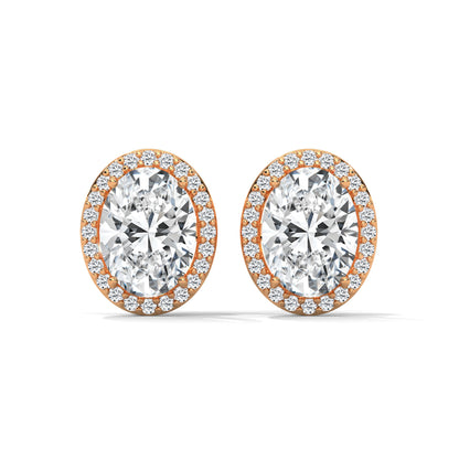Oval Cut Halo Diamond Stud Earrings in 14K Gold | IGI Certified | 2-6 CT