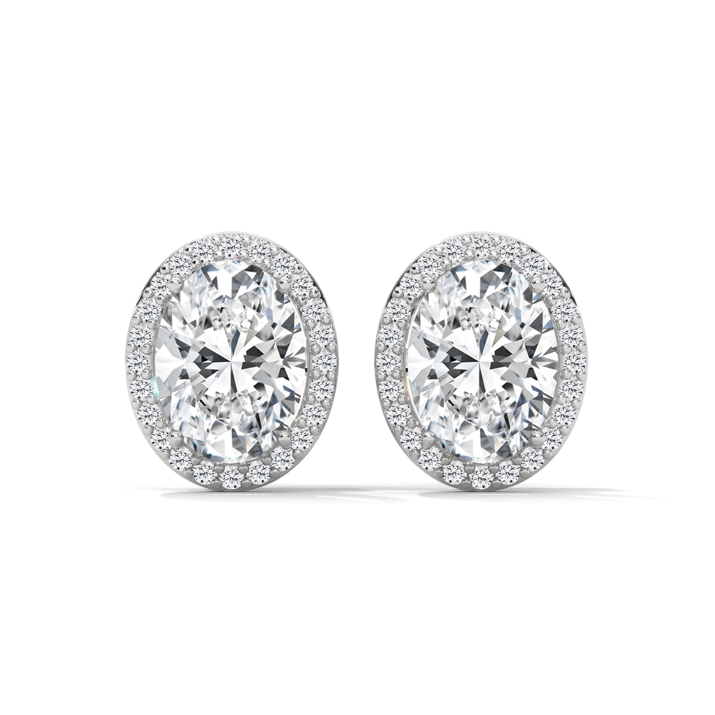 Oval Cut Halo Diamond Stud Earrings in 14K Gold | IGI Certified | 2-6 CT