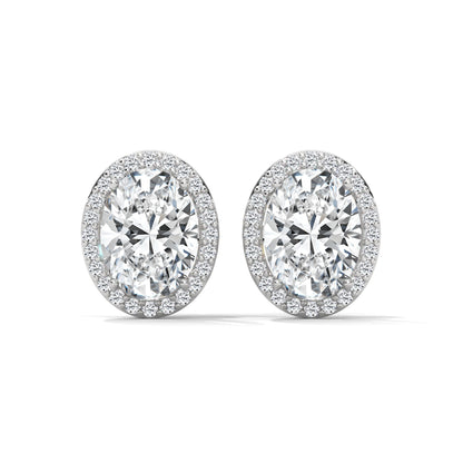 Oval Cut Halo Diamond Stud Earrings in 14K Gold | IGI Certified | 2-6 CT