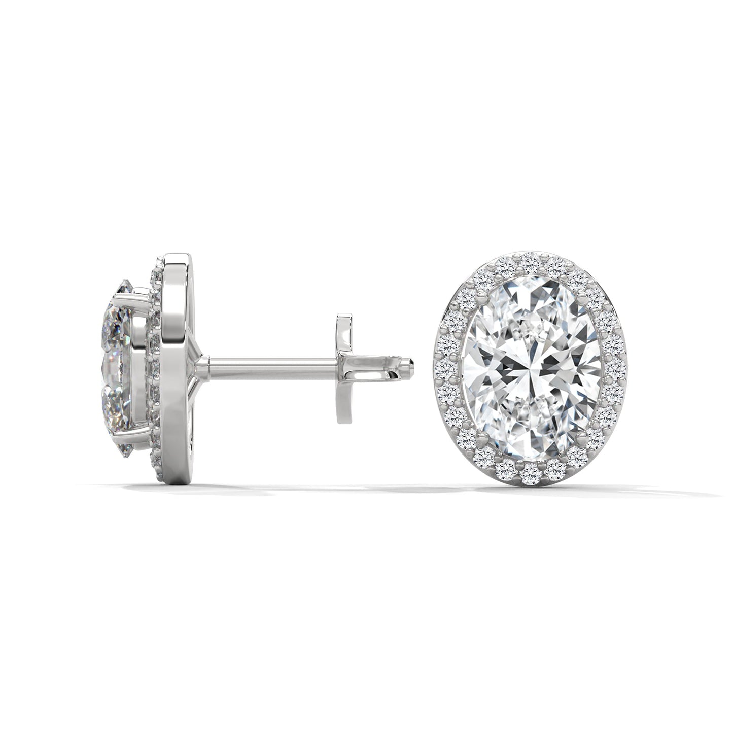 Oval Cut Halo Diamond Stud Earrings in 14K Gold | IGI Certified | 2-6 CT