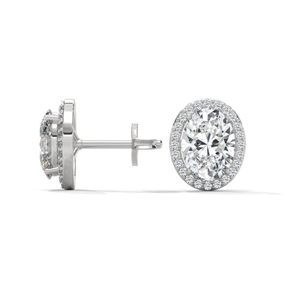 Oval Cut Halo Diamond Stud Earrings in 14K Gold | IGI Certified | 2-6 CT