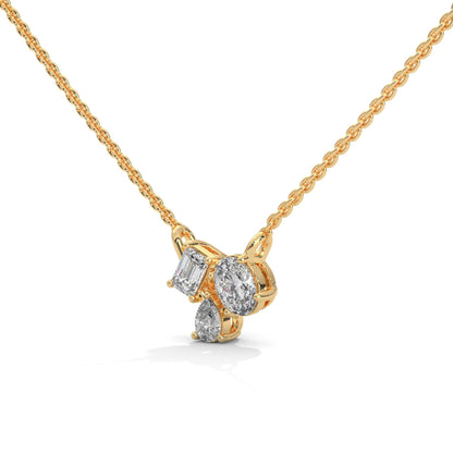 Heavenly Cascade: 14K Gold Three-Stone Diamond Pendant Necklace | 0.38 CTW