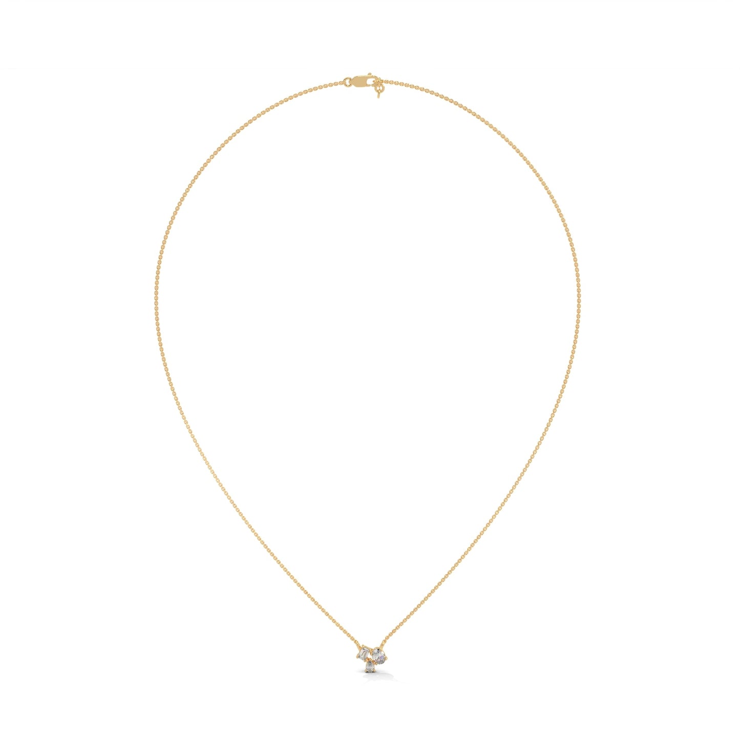 Heavenly Cascade: 14K Gold Three-Stone Diamond Pendant Necklace | 0.38 CTW