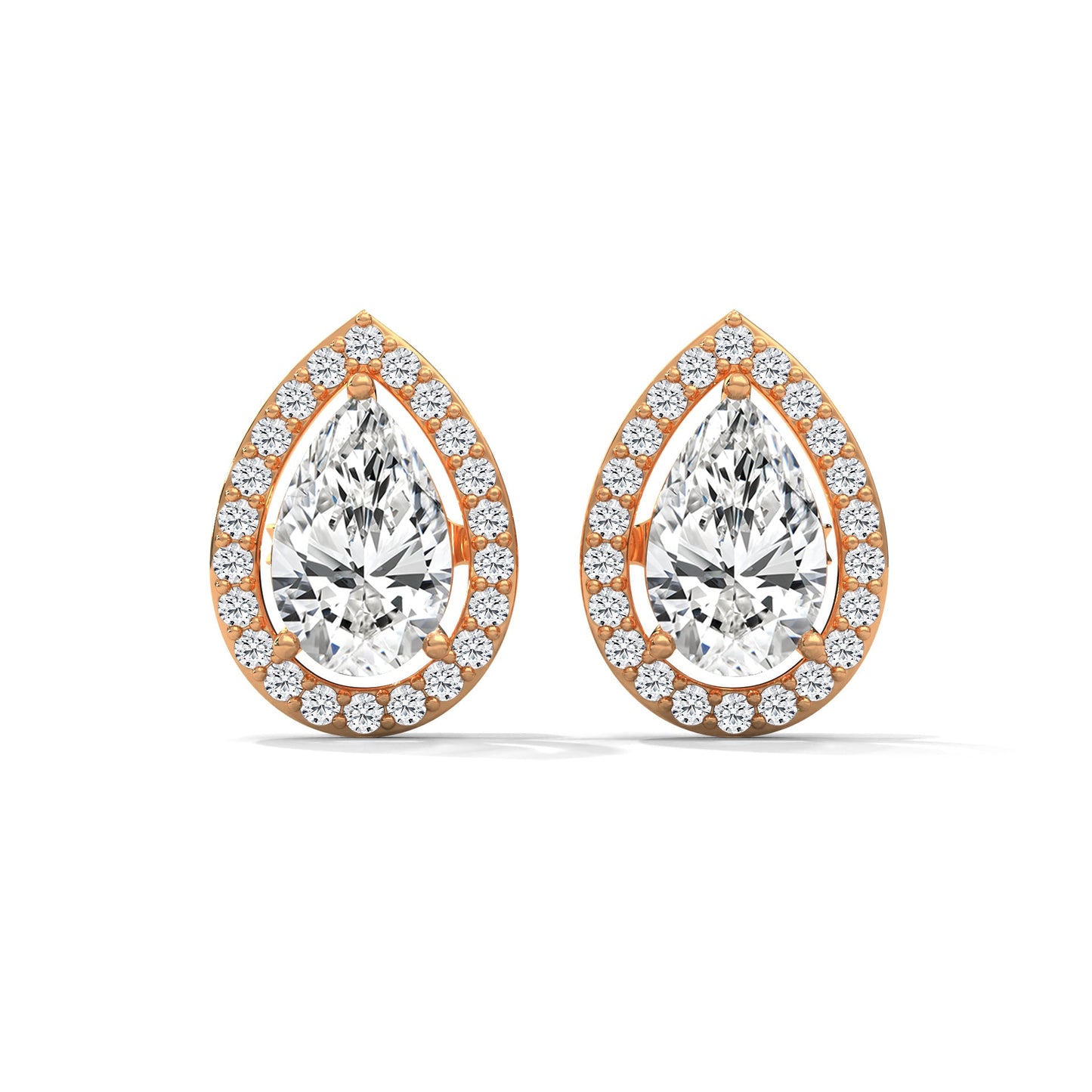 Pear Cut Halo Diamond Stud Earrings | 14K Gold | 2-6 CTW