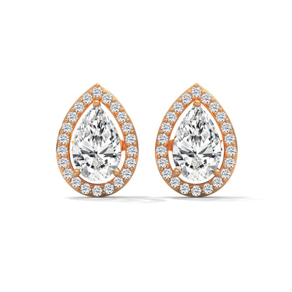 Pear Cut Halo Diamond Stud Earrings | 14K Gold | 2-6 CTW