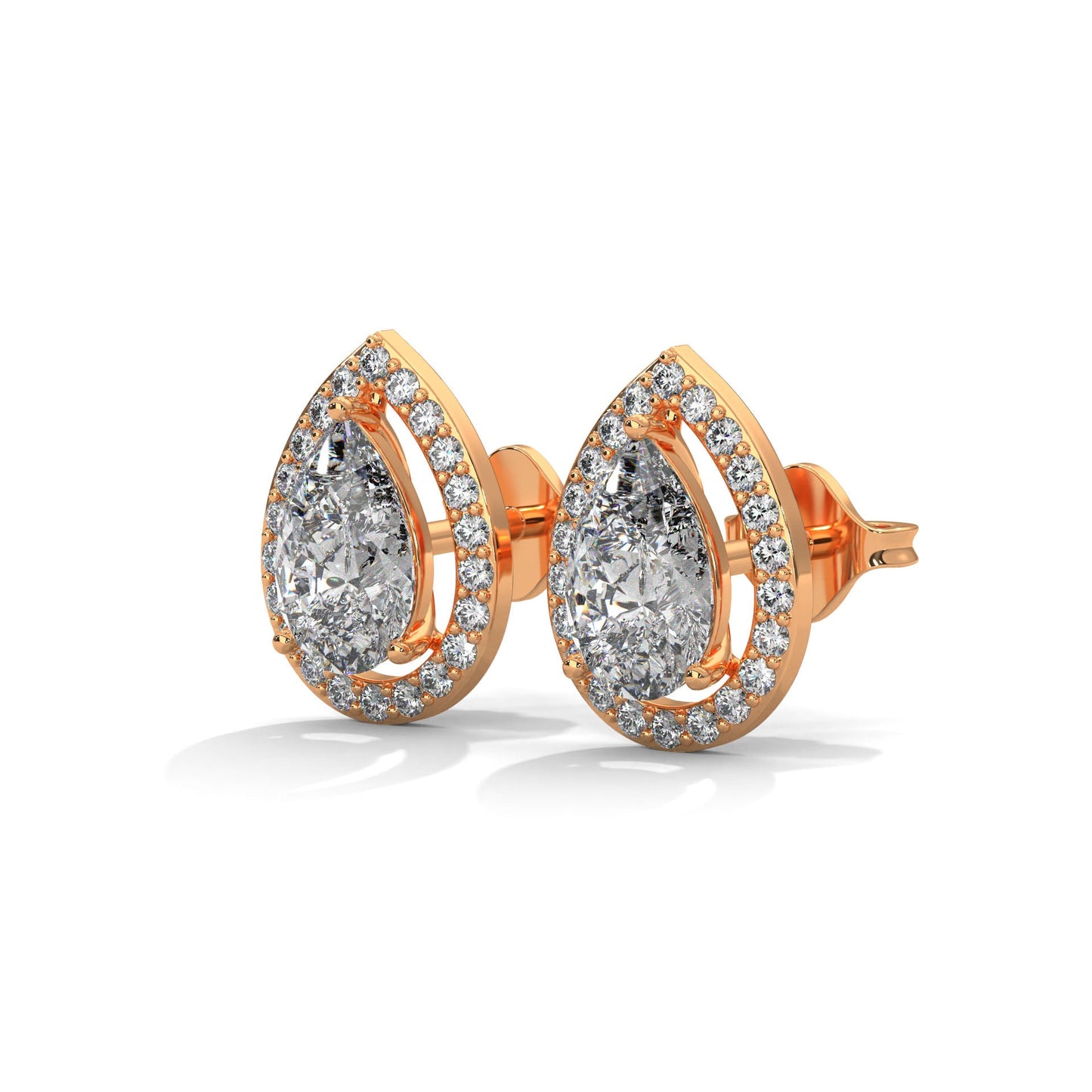 Pear Cut Halo Diamond Stud Earrings | 14K Gold | 2-6 CTW