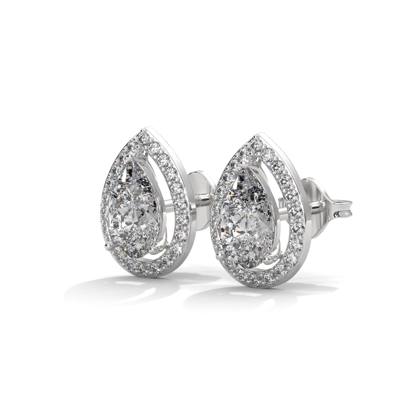 Pear Cut Halo Diamond Stud Earrings | 14K Gold | 2-6 CTW