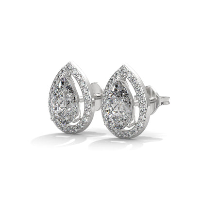 Pear Cut Halo Diamond Stud Earrings | 14K Gold | 2-6 CTW