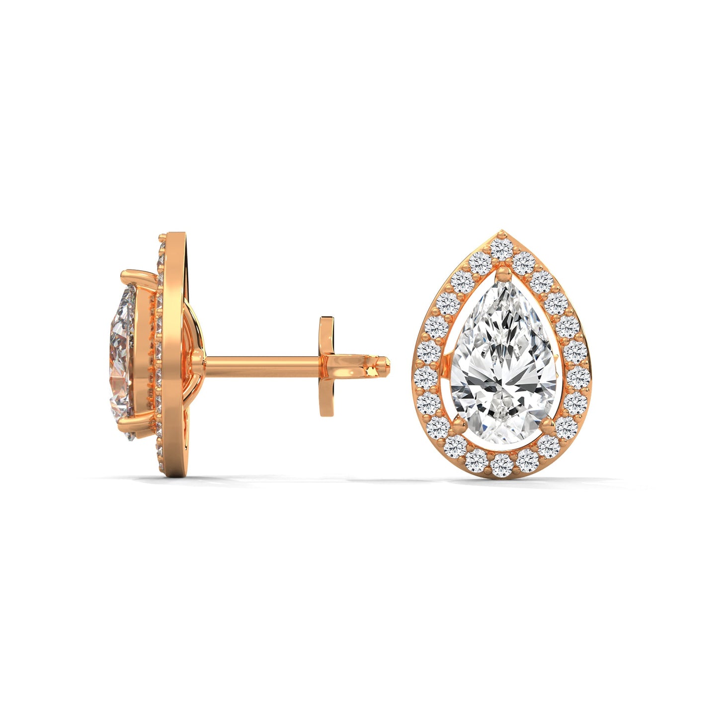 Pear Cut Halo Diamond Stud Earrings | 14K Gold | 2-6 CTW