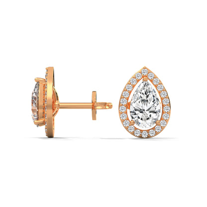 Pear Cut Halo Diamond Stud Earrings | 14K Gold | 2-6 CTW