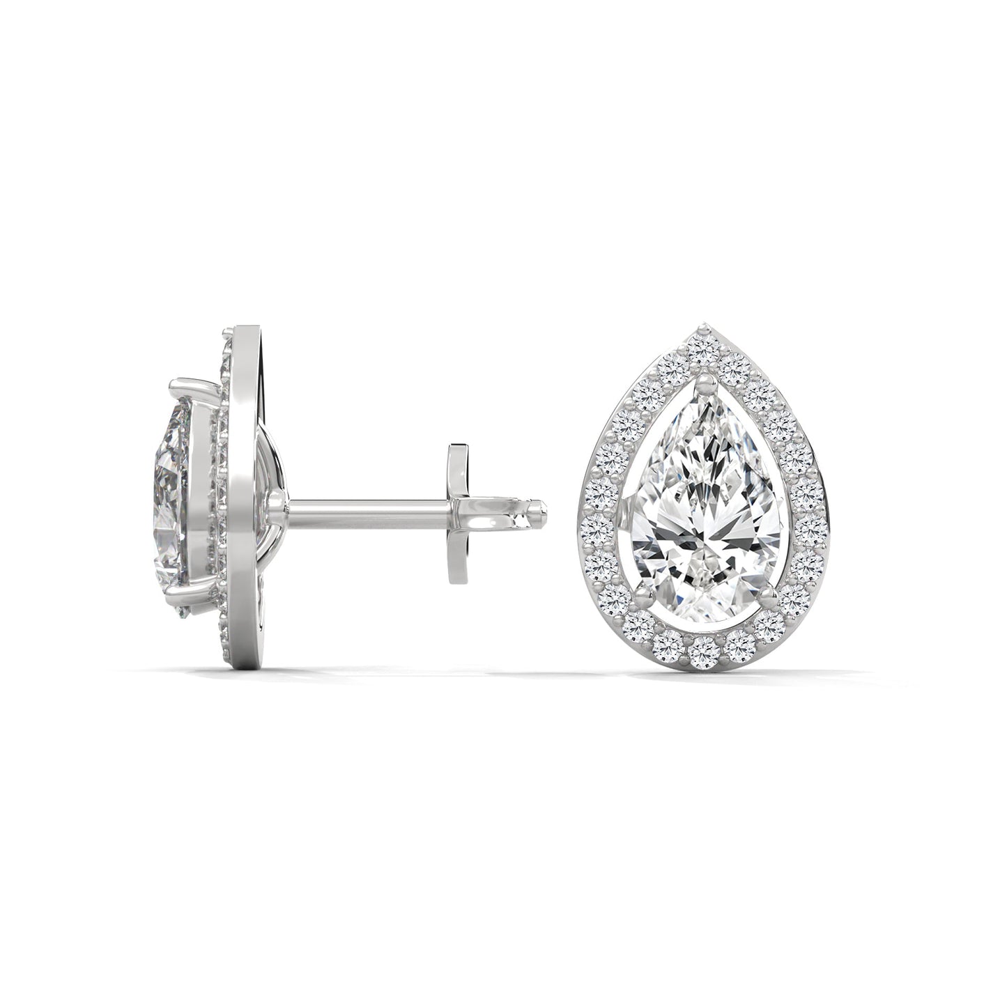 Pear Cut Halo Diamond Stud Earrings | 14K Gold | 2-6 CTW