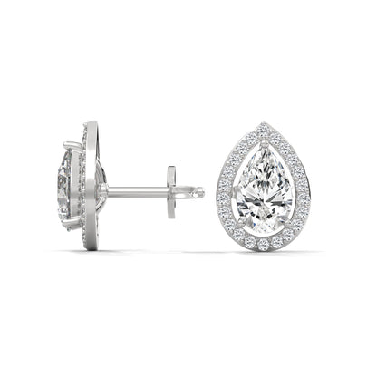 Pear Cut Halo Diamond Stud Earrings | 14K Gold | 2-6 CTW