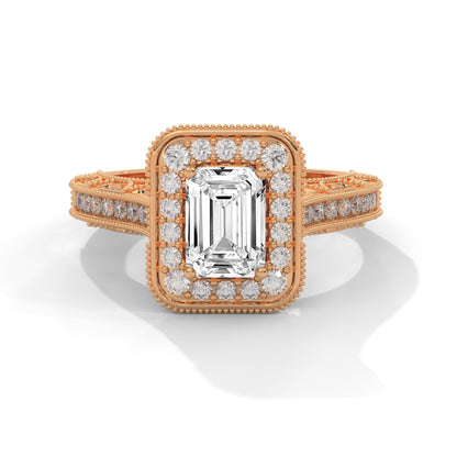 The Majestic Crest 1.65 CTW Emerald-Cut Diamond Engagement Ring | E-VS1