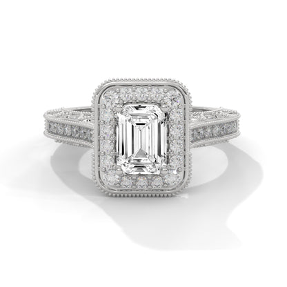 The Majestic Crest 1.65 CTW Emerald-Cut Diamond Engagement Ring | E-VS1