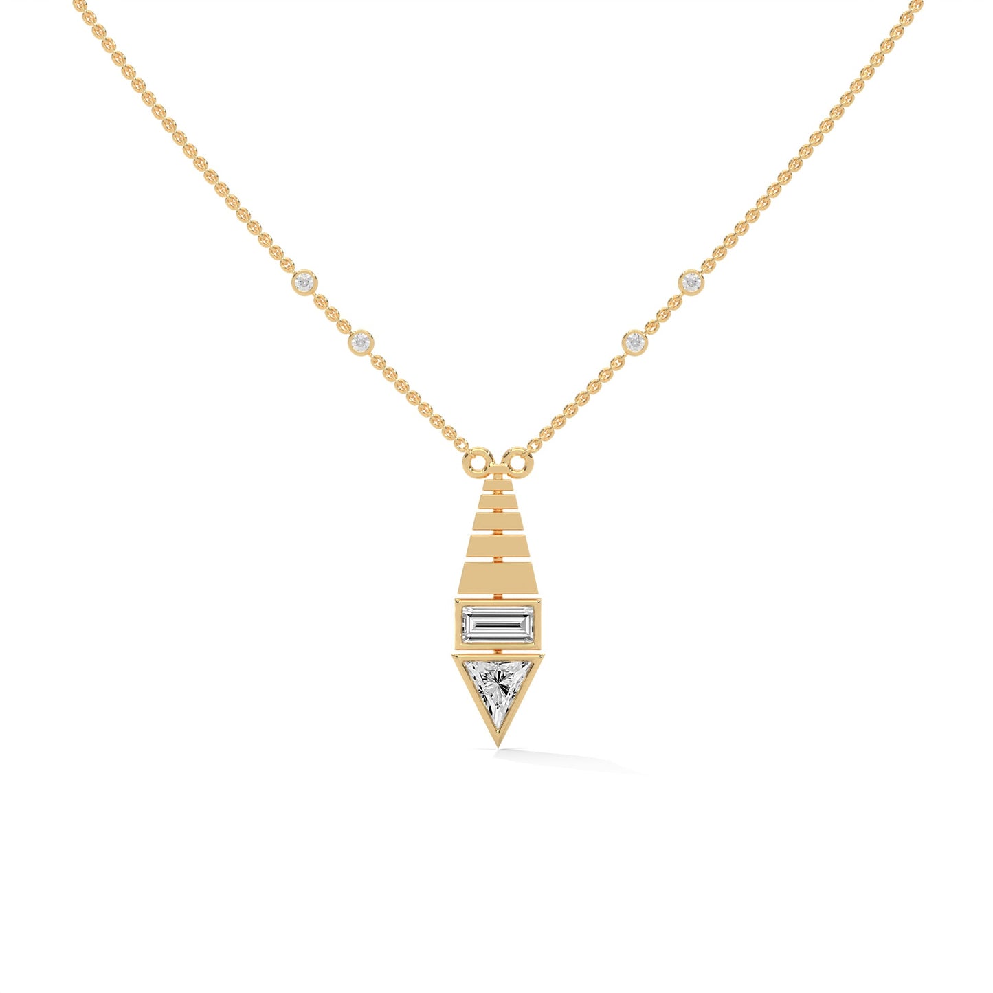 Architectural Brilliance Baguette & Triangle-Cut Diamond Pyramid Pendant Necklace |0.64CTW