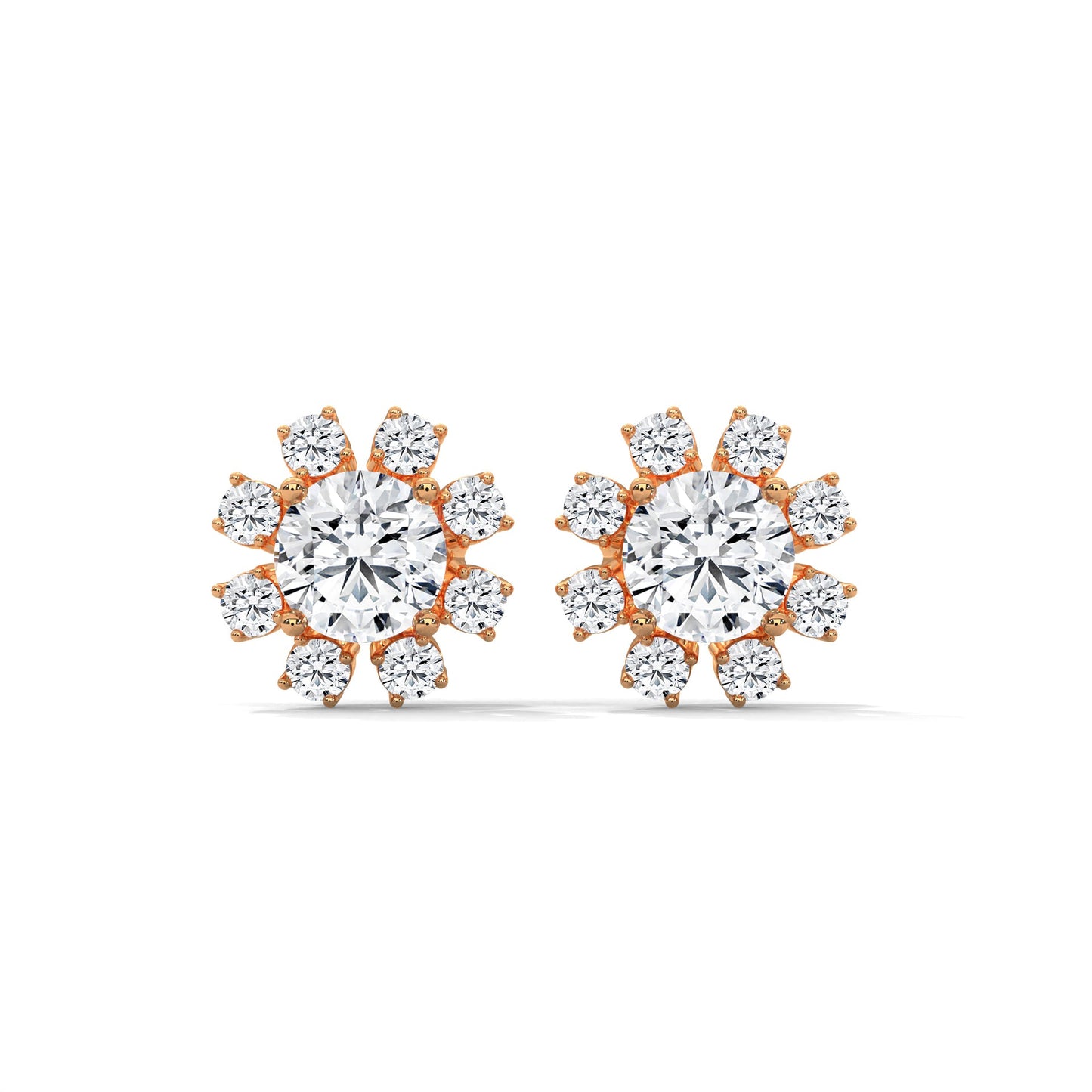 14K & 18K Gold Diamond Cluster Stud Earrings | 1.2ctw