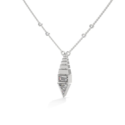 Architectural Brilliance Baguette & Triangle-Cut Diamond Pyramid Pendant Necklace |0.64CTW