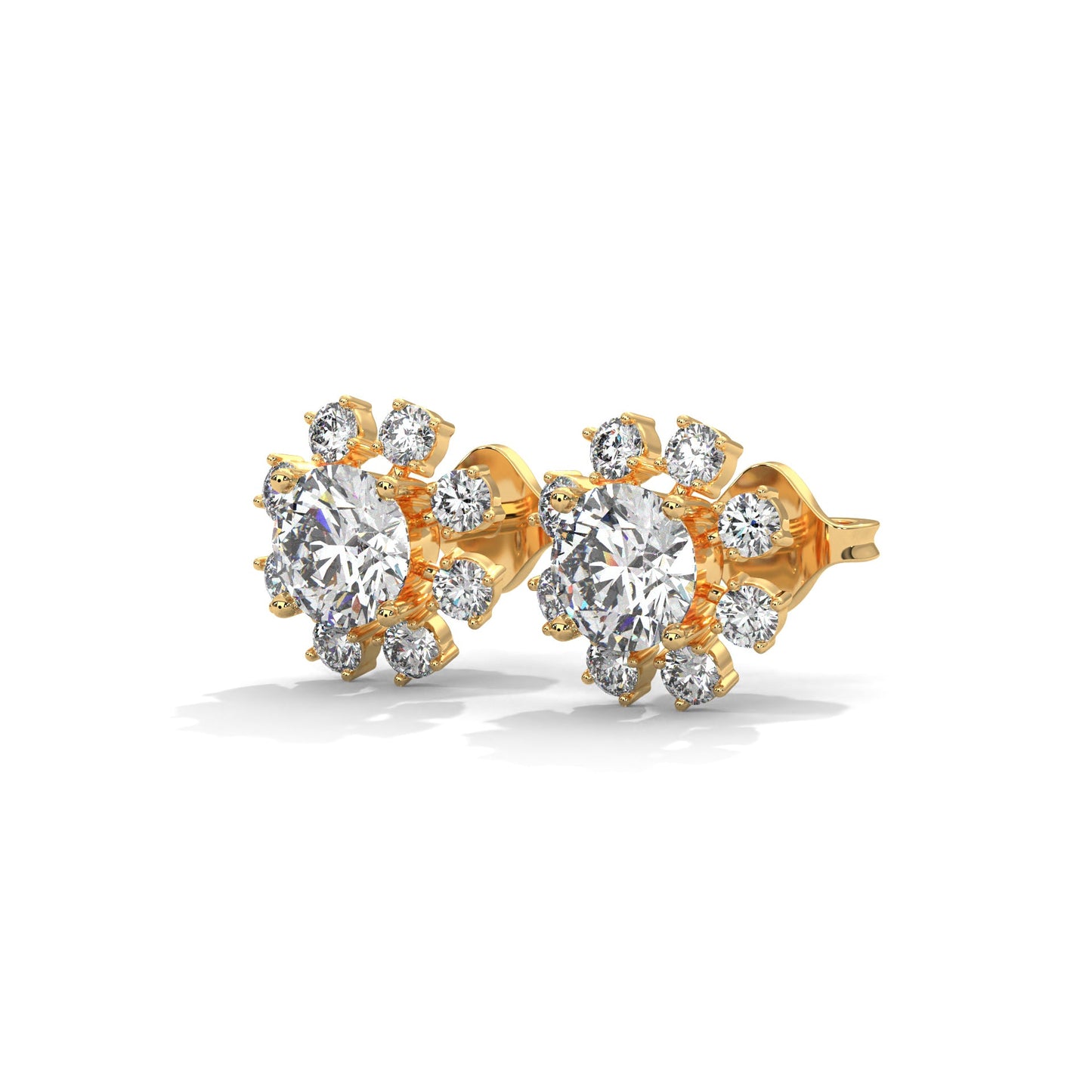 14K & 18K Gold Diamond Cluster Stud Earrings | 1.2ctw