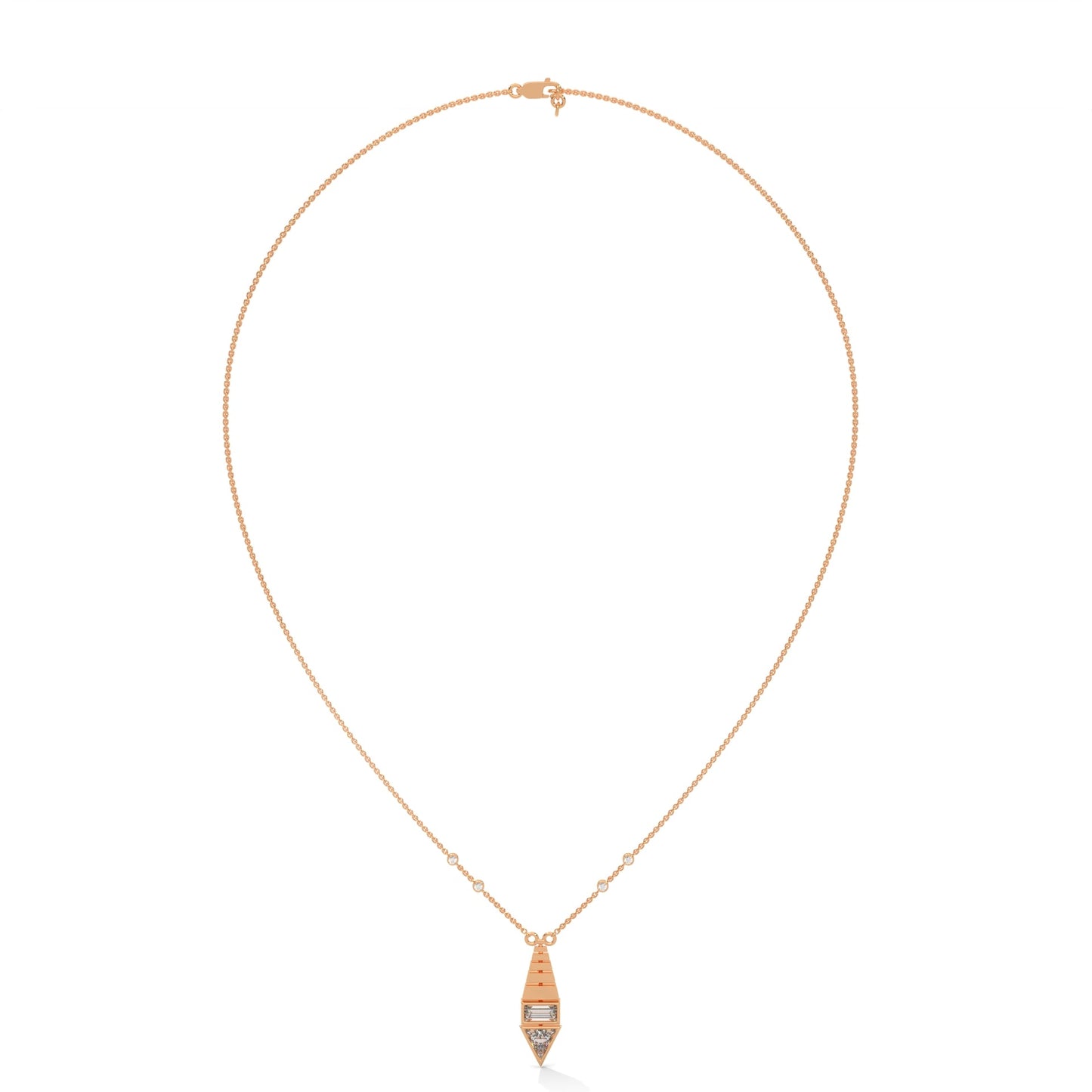 Architectural Brilliance Baguette & Triangle-Cut Diamond Pyramid Pendant Necklace |0.64CTW