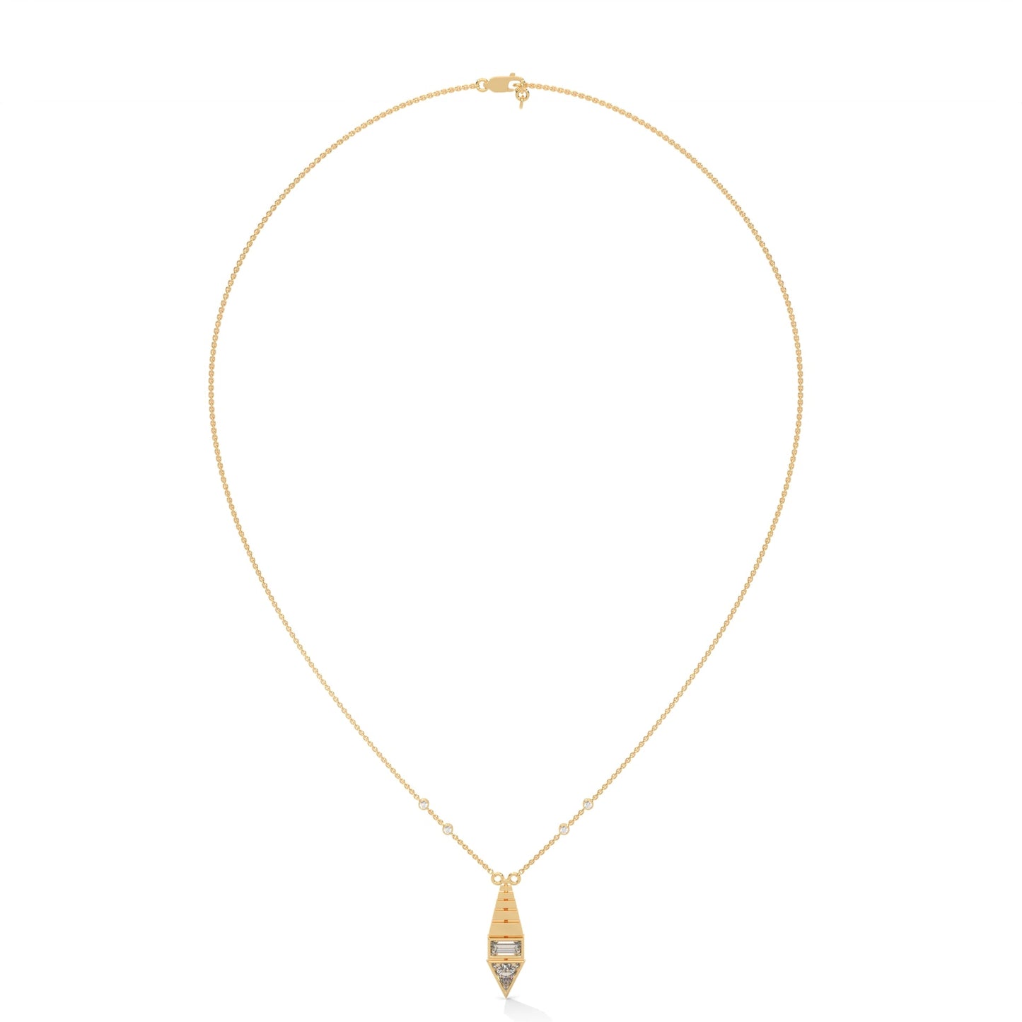 Architectural Brilliance Baguette & Triangle-Cut Diamond Pyramid Pendant Necklace |0.64CTW