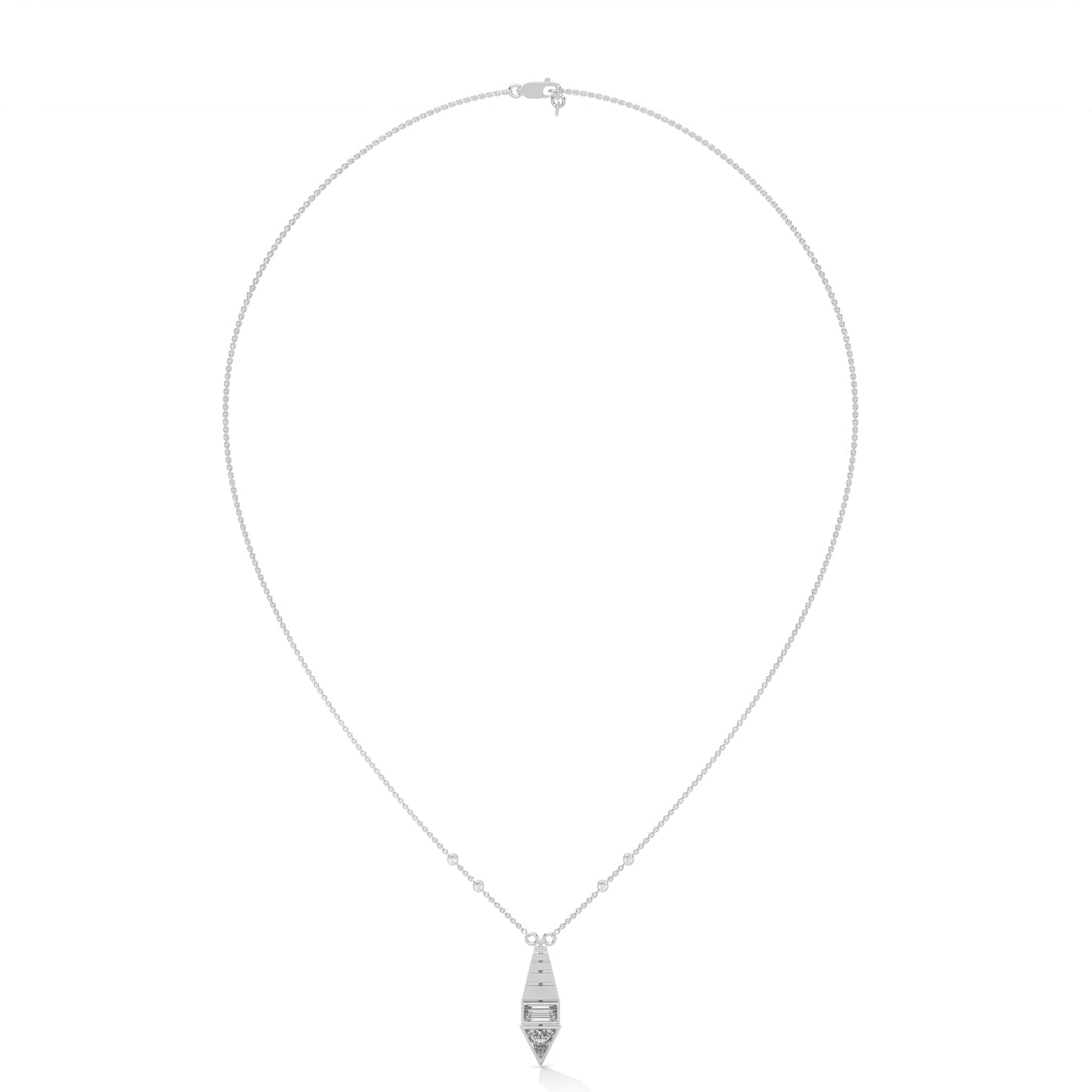 Architectural Brilliance Baguette & Triangle-Cut Diamond Pyramid Pendant Necklace |0.64CTW