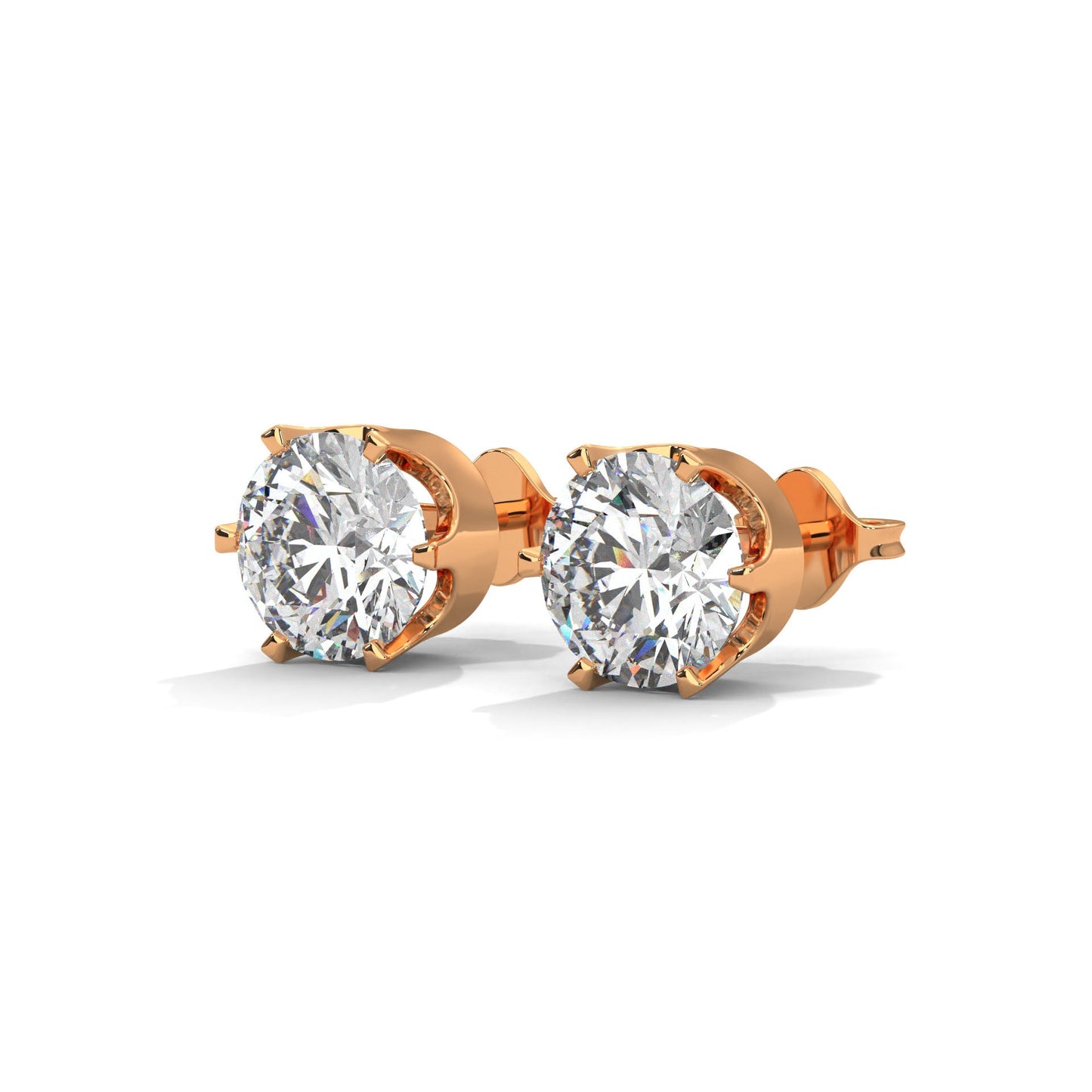 Six-Prong Basket Diamond Stud Earrings| 2-6ctw | Push-Back