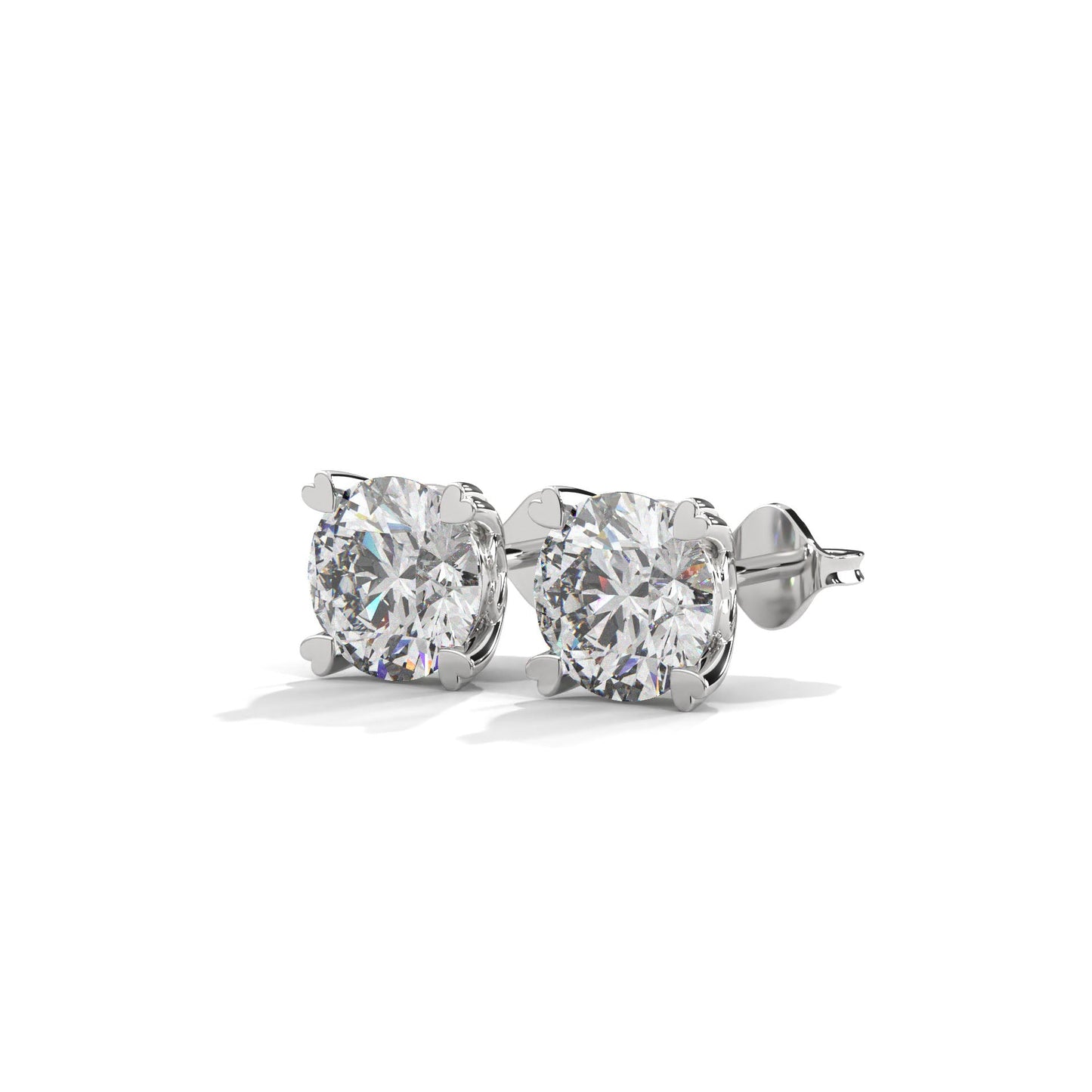Heart Prong Round Diamond Stud Earrings | 14K Gold | IGI Certified | 2-6ctw