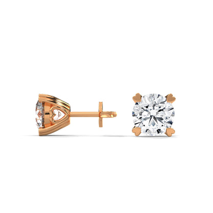 Heart Prong Round Diamond Stud Earrings | 14K Gold | IGI Certified | 2-6ctw