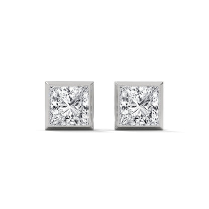 Eternal Glow Bezel-Set Princess Cut Diamond Stud Earrings 14K Gold | 2-6 CTW