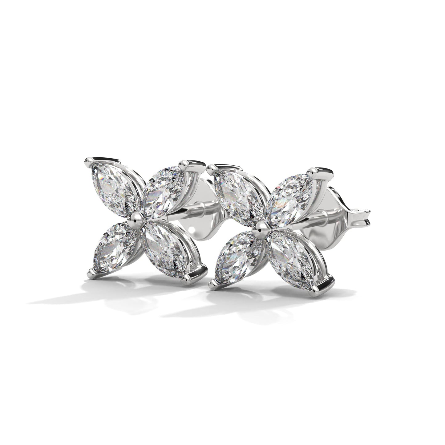 Radiant Petals Marquise Cut Diamond Floral Earrings 14K&18K Gold | 1.12 CTW