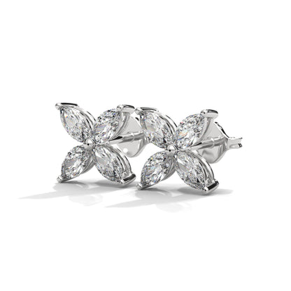 Radiant Petals Marquise Cut Diamond Floral Earrings 14K&18K Gold | 1.12 CTW