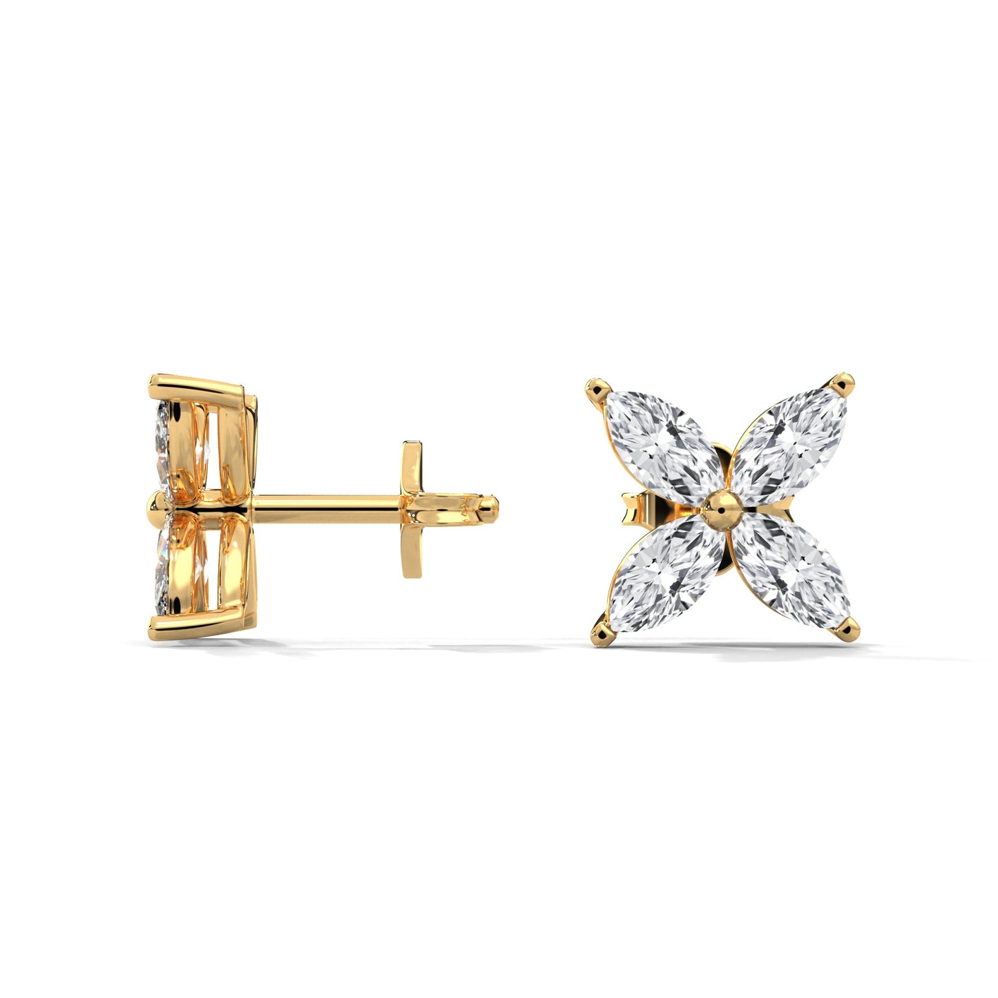 Radiant Petals Marquise Cut Diamond Floral Earrings 14K&18K Gold | 1.12 CTW