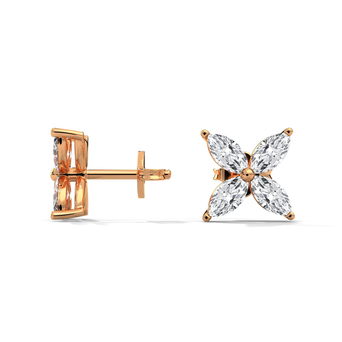 Radiant Petals Marquise Cut Diamond Floral Earrings 14K&18K Gold | 1.12 CTW