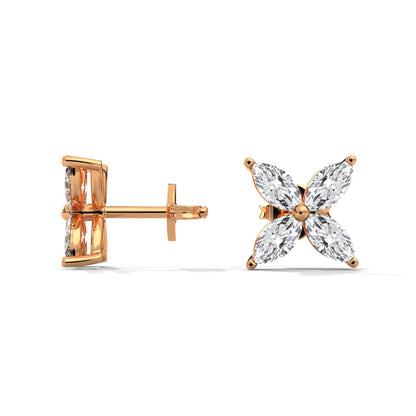 Radiant Petals Marquise Cut Diamond Floral Earrings 14K&18K Gold | 1.12 CTW