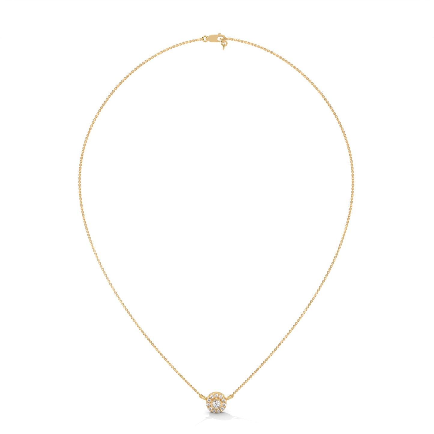 Round-Cut Diamond Bezel Halo Pendant 14K Gold Necklace | 0.26 CTW