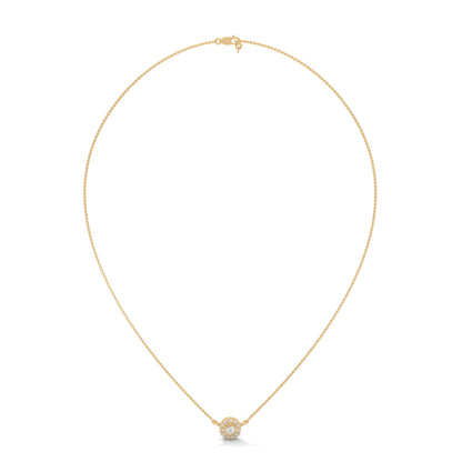 Round-Cut Diamond Bezel Halo Pendant 14K Gold Necklace | 0.26 CTW
