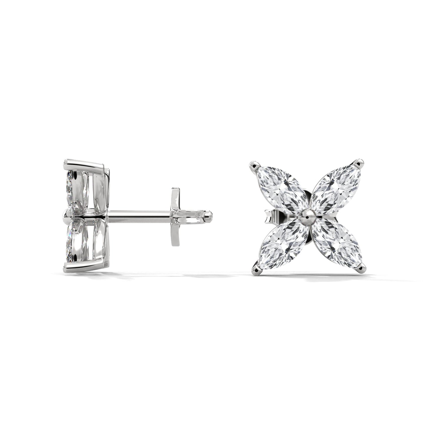 Radiant Petals Marquise Cut Diamond Floral Earrings 14K&18K Gold | 1.12 CTW