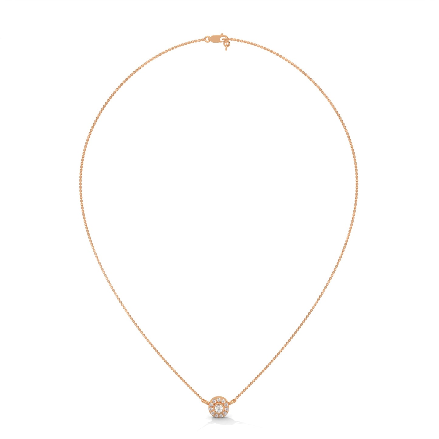 Round-Cut Diamond Bezel Halo Pendant 14K Gold Necklace | 0.26 CTW