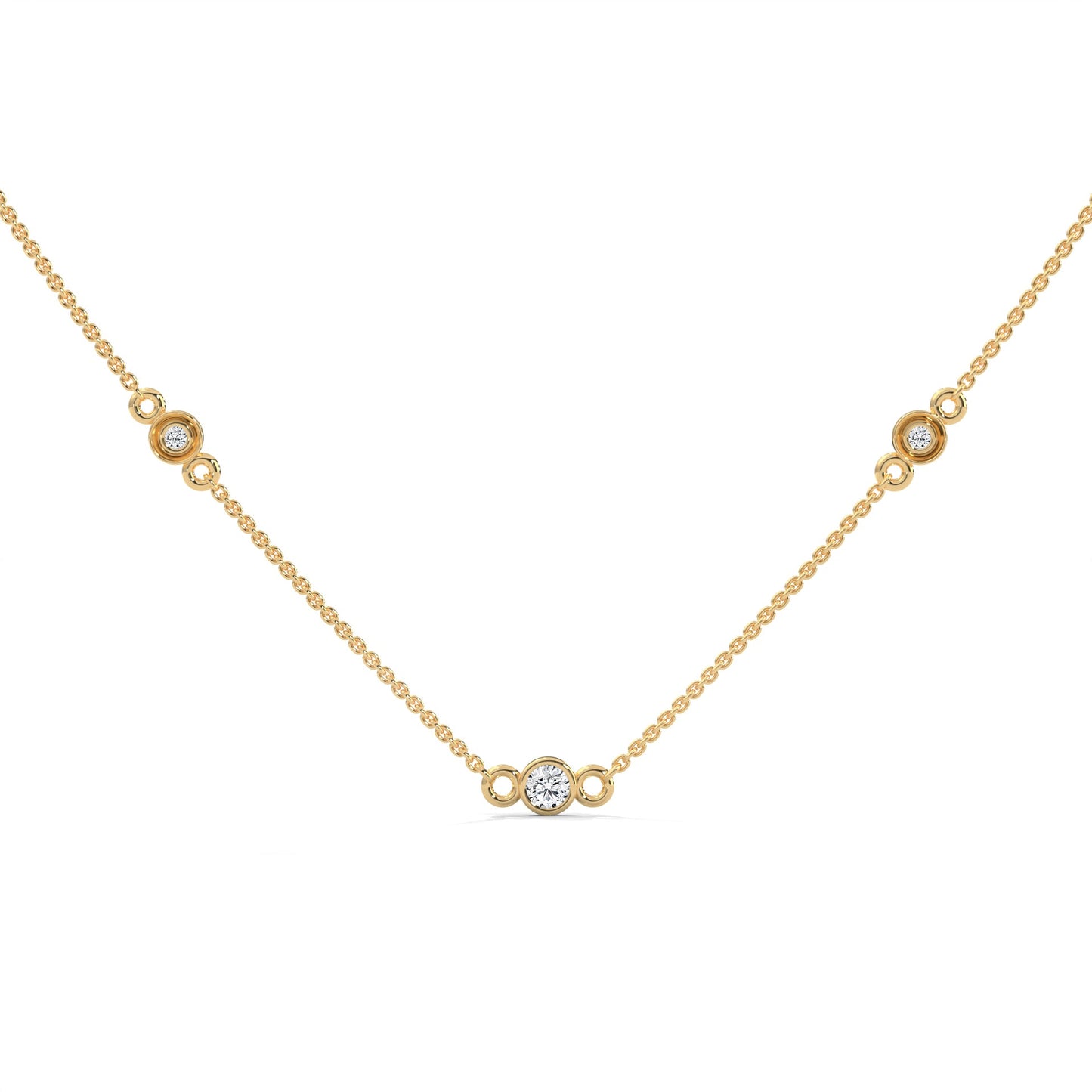 Celestial Harmony: 14K Gold Bezel-Set Diamond Station Necklace