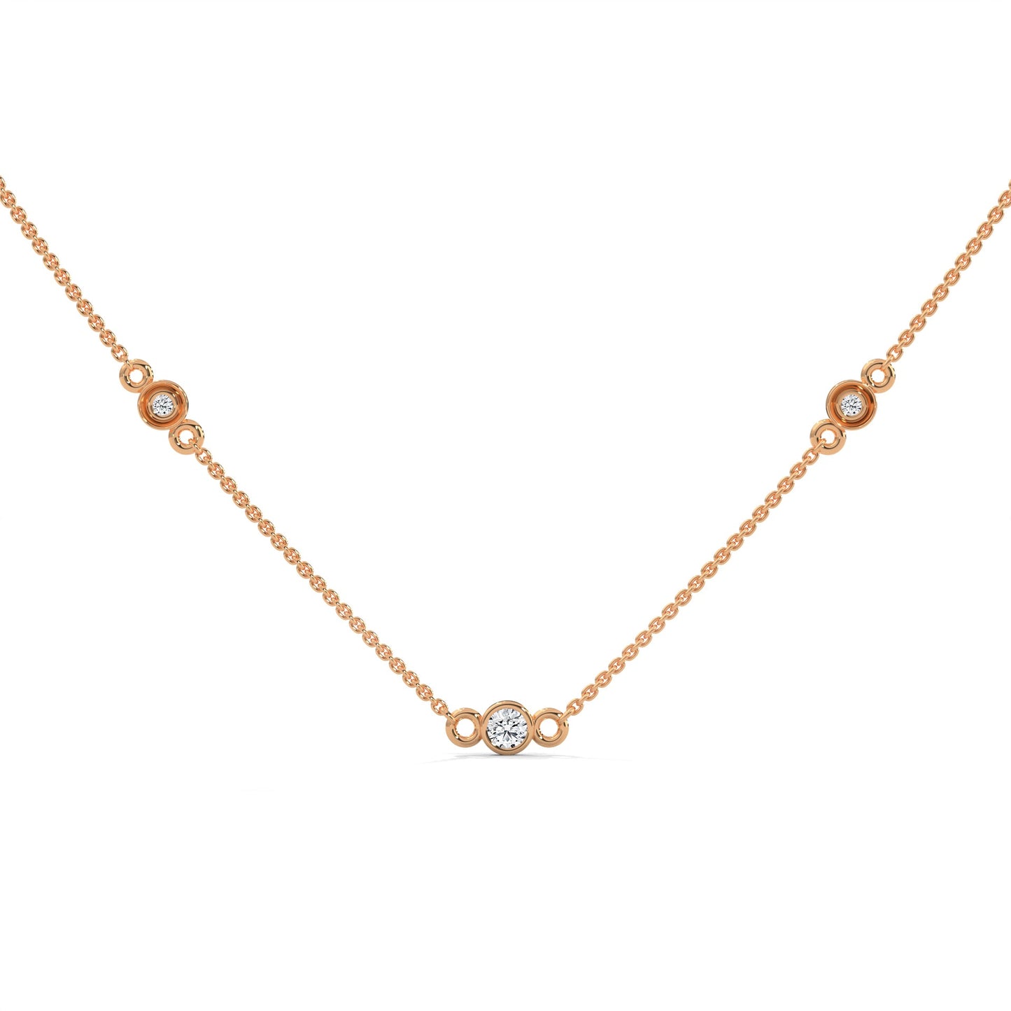 Celestial Harmony: 14K Gold Bezel-Set Diamond Station Necklace