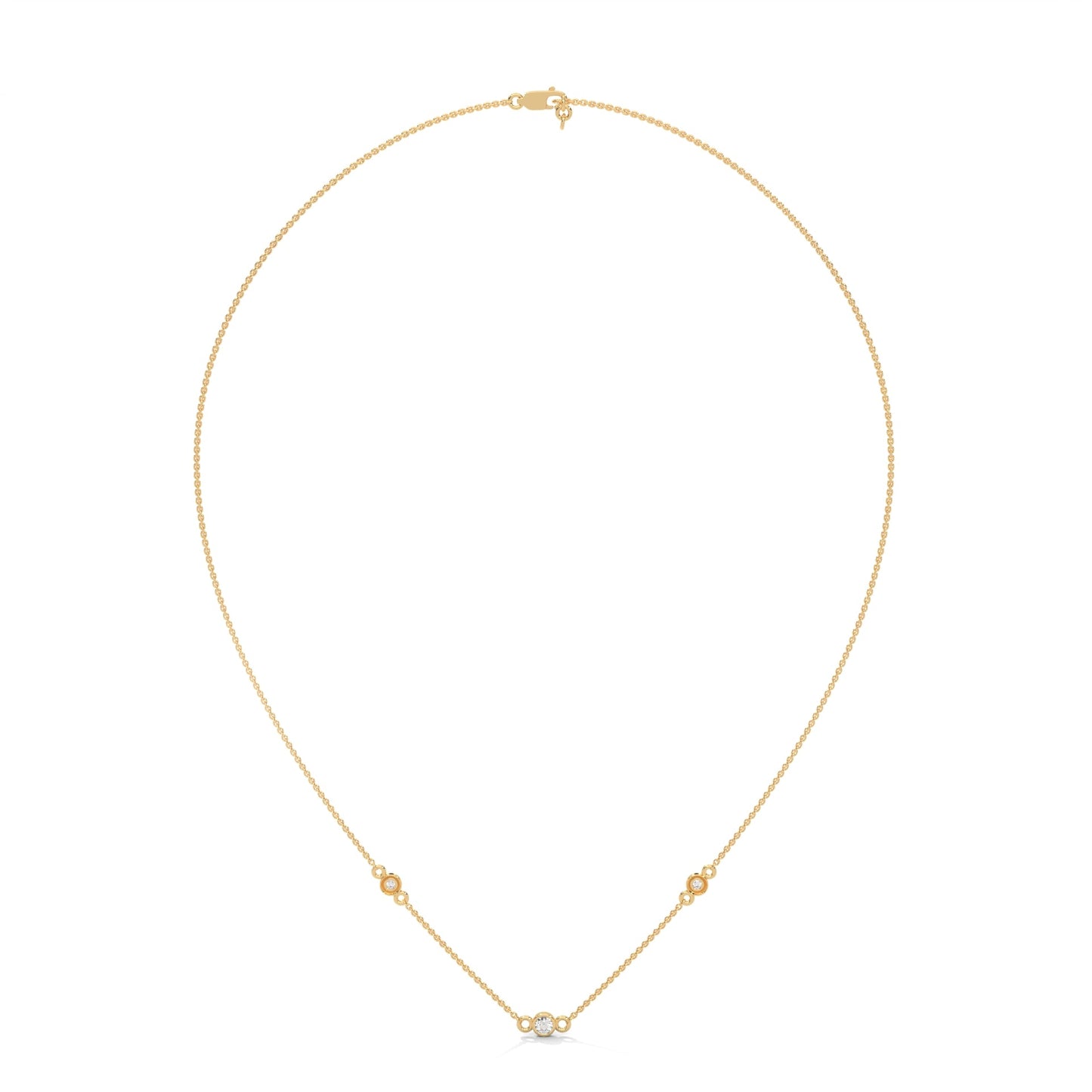 Celestial Harmony: 14K Gold Bezel-Set Diamond Station Necklace