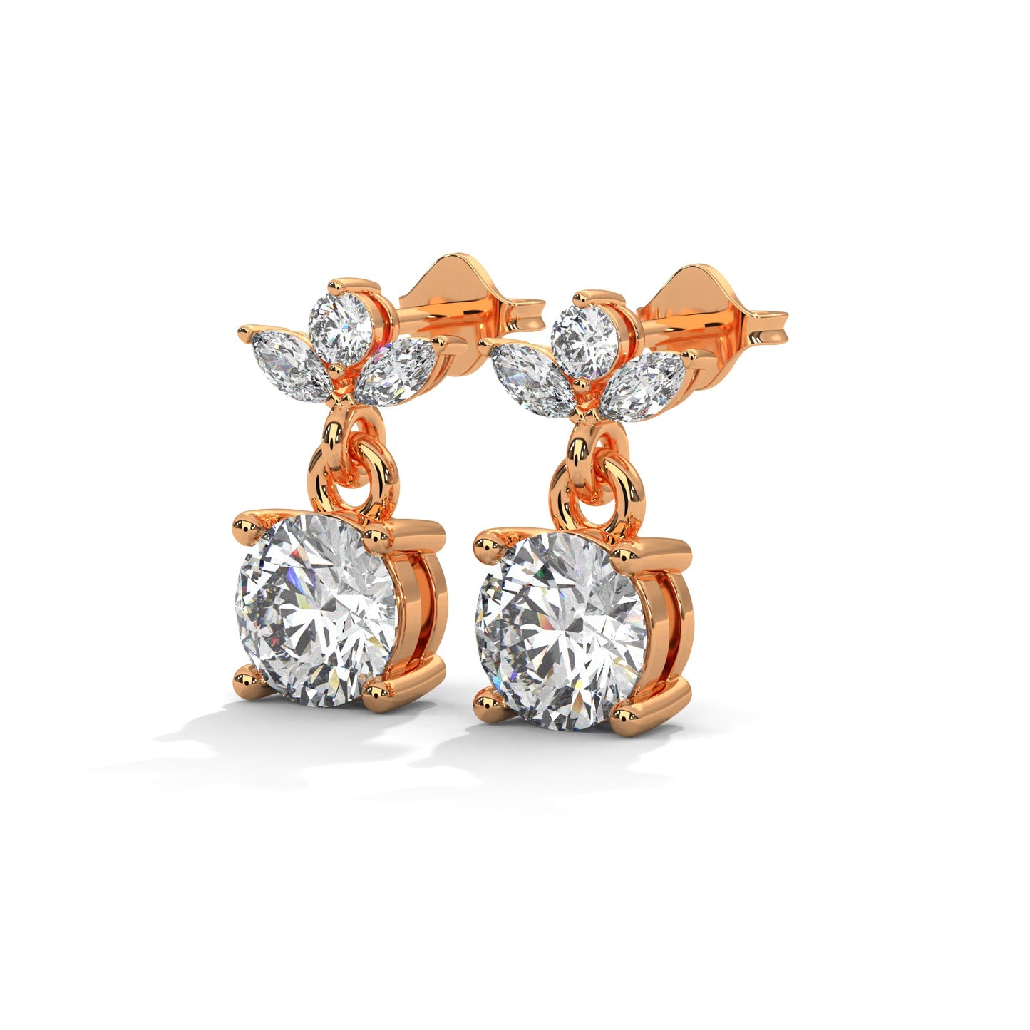 Elegant Floral Drop Diamond Earrings in 14K & 18K Gold | 1.11 CTW
