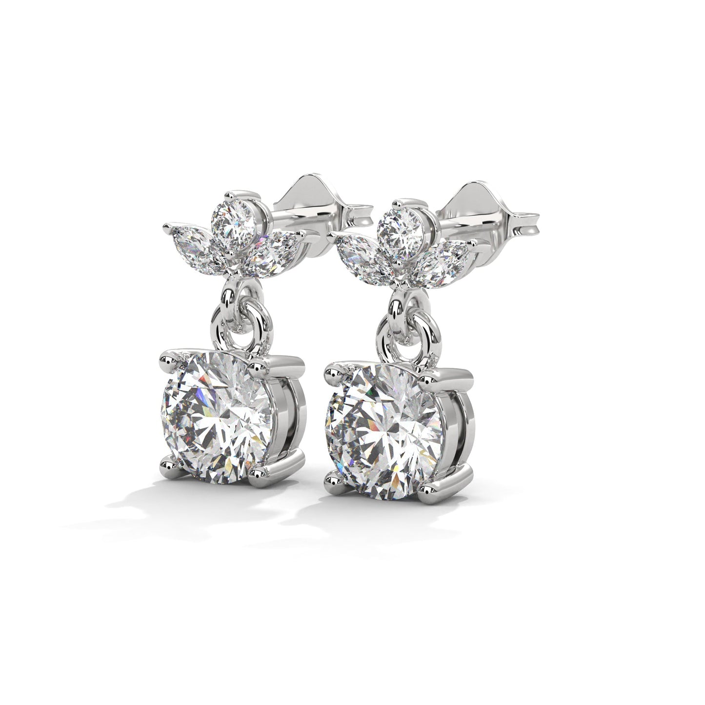 Elegant Floral Drop Diamond Earrings in 14K & 18K Gold | 1.11 CTW