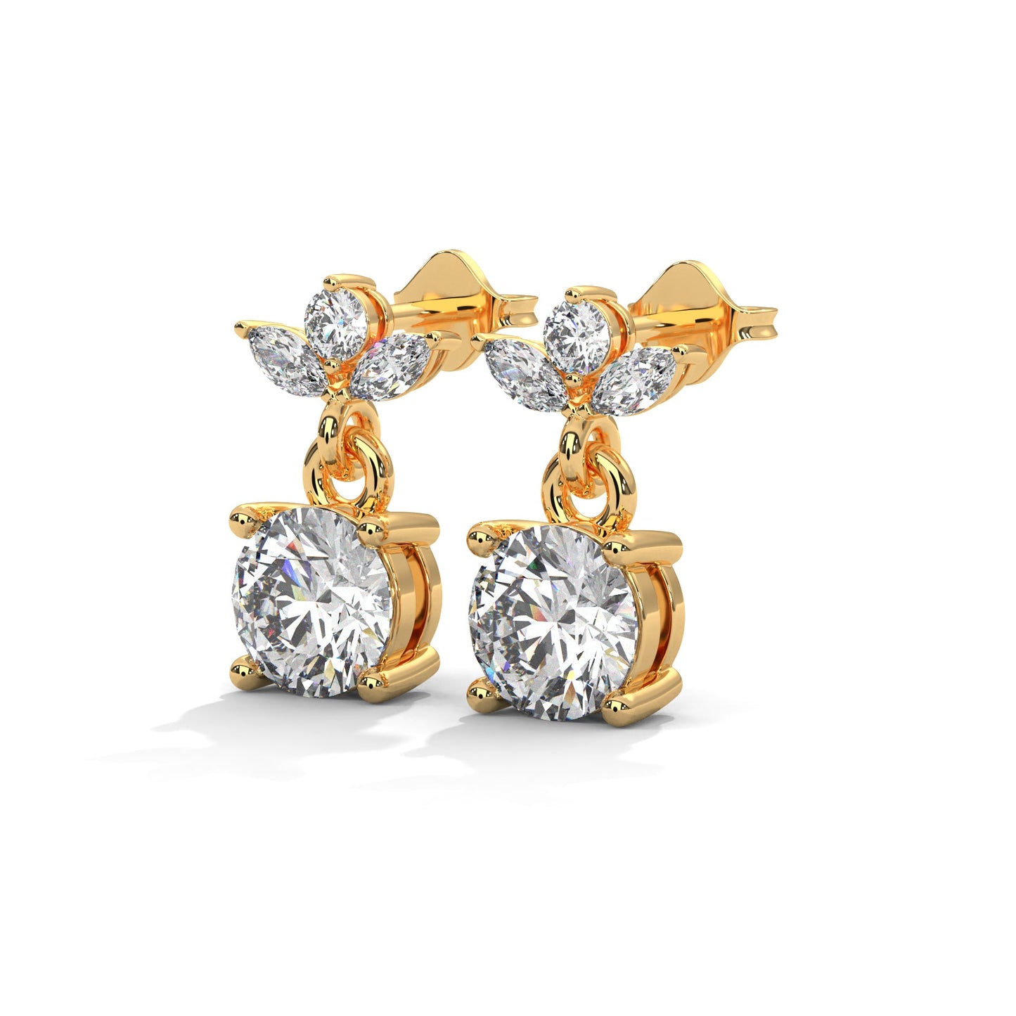 Elegant Floral Drop Diamond Earrings in 14K & 18K Gold | 1.11 CTW