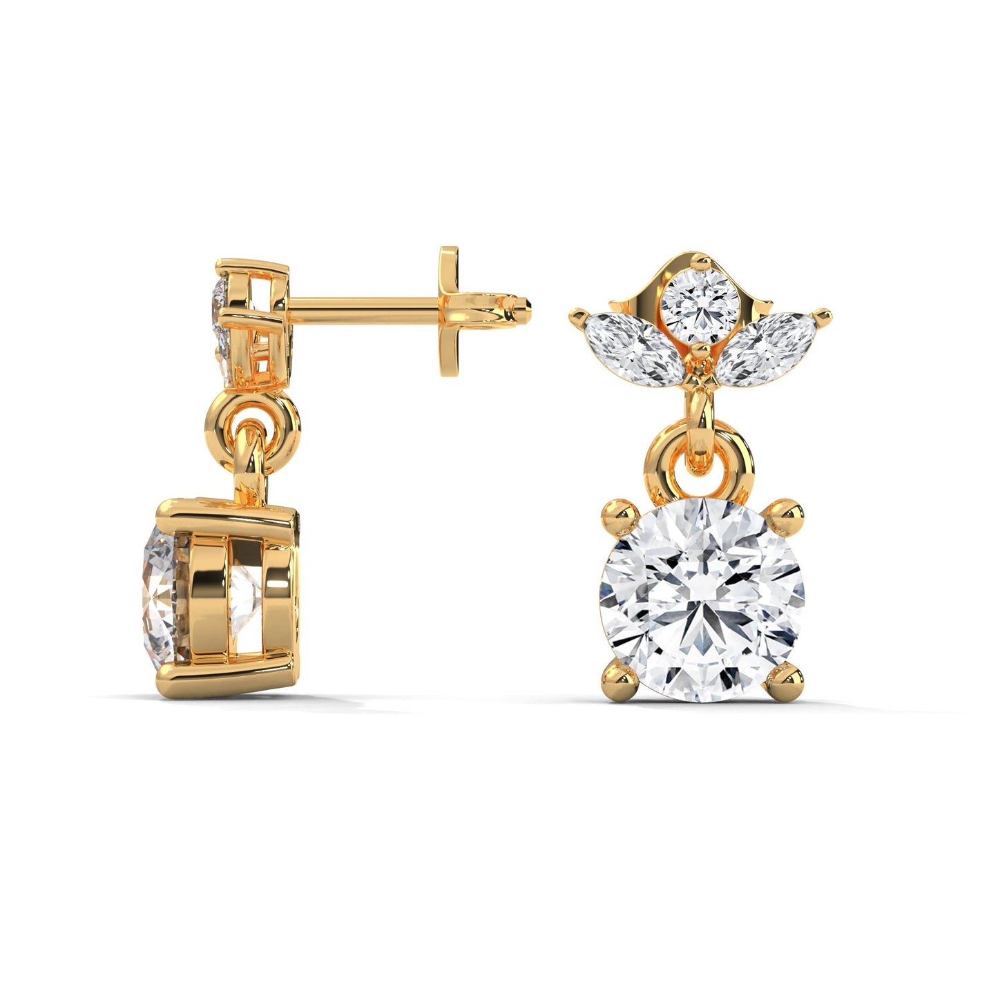 Elegant Floral Drop Diamond Earrings in 14K & 18K Gold | 1.11 CTW