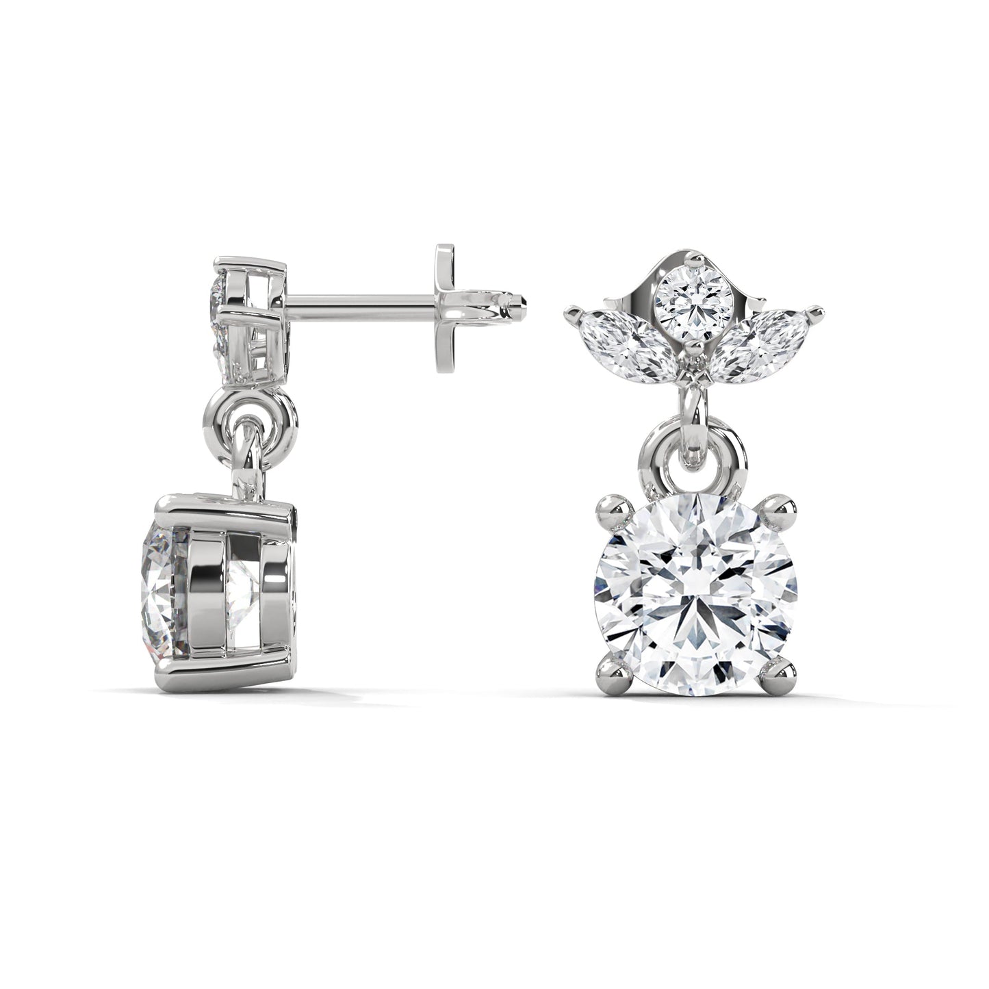 Elegant Floral Drop Diamond Earrings in 14K & 18K Gold | 1.11 CTW