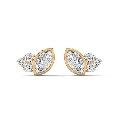 Modern Marquise Cluster E VS1 Diamond Stud Earrings in 14K & 18K Gold| 0.50 CTW